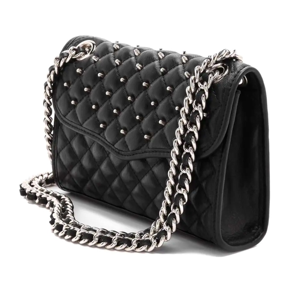Rebecca Minkoff Black Quilted Shoulder Bag with Silver Chain Detail